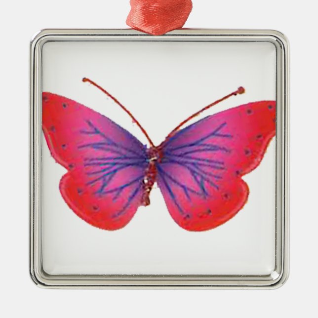"Sunset Bloom" Red and Purple Butterfly Art Print Metal Tree Decoration (Front)