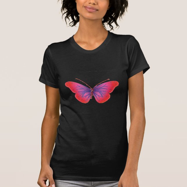 "Sunset Bloom" Red and Purple Butterfly Art Print T-Shirt (Front)