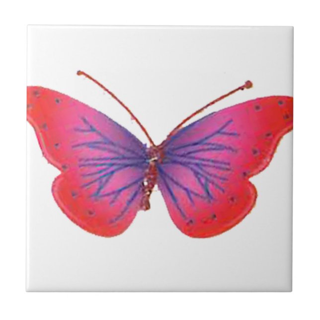 "Sunset Bloom" Red and Purple Butterfly Art Print Tile (Front)