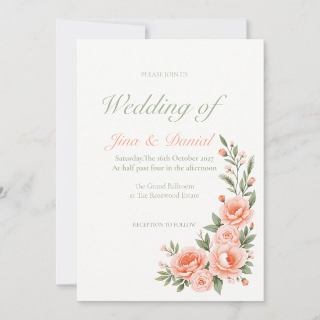 Sunset Bloom - Soft Orange Invitation (Front)