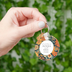 Sunset Blooms: Vintage 70's Orange Floral Wedding Key Ring