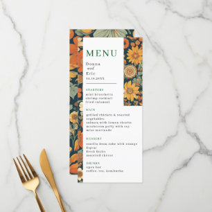 Sunset Blooms: Vintage 70's Orange Floral Wedding Menu