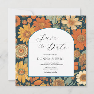 Sunset Blooms: Vintage 70's Orange Wedding Save The Date