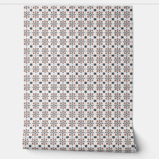 Sunset Blossom Mini - Coral, Navy, White Wallpaper