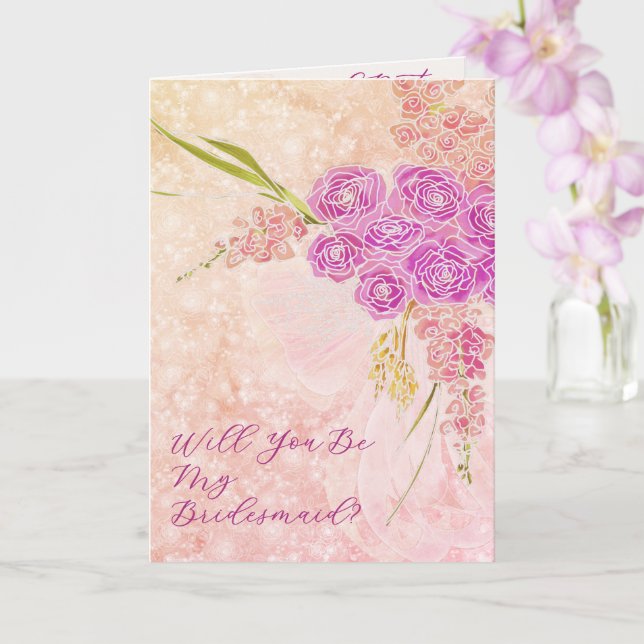 Sunset blush Bow Bright rose Bouquet  Card (Orchid)