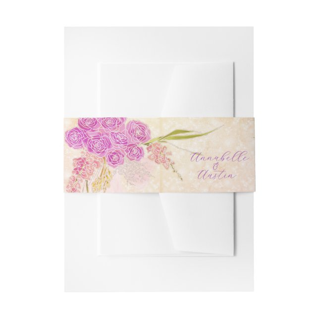 Sunset Blush  Sheer Bow Bright Rose Bouquet Invitation Belly Band (Front Example)