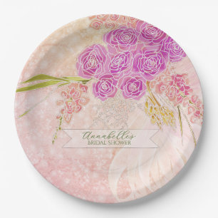 Sunset blush Sheer bow Bright Rose Bouquet Paper Plate