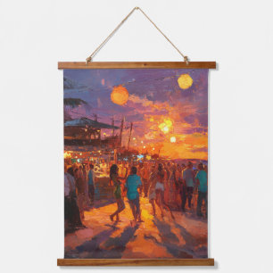 Sunset Boardwalk Glow Lantern Festival Art Hanging Tapestry