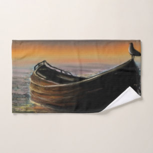 Sunset Boat Bath Towel - Painting