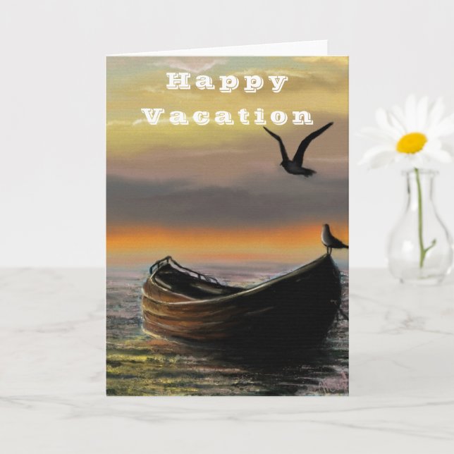 Sunset Boat Happy Vacation Card (Small Plant)