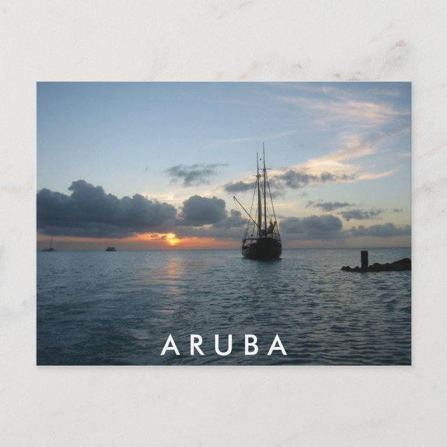 Sunset & Boat in Aruba Postcard (Front)