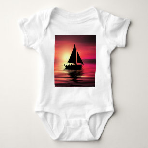Sunset Boat, Sea And Orange Background Baby Bodysuit