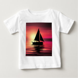 Sunset Boat, Sea And Orange Background Baby T-Shirt