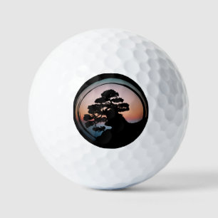 Sunset Bonsai Tree Ceramic Tile Desk Organiser Gol Golf Balls