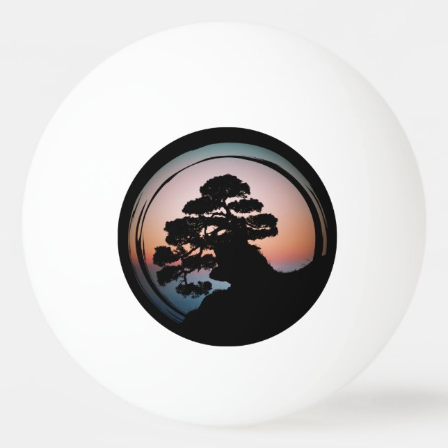Sunset Bonsai Tree Ceramic Tile Desk Organiser Gol Ping Pong Ball (Front)