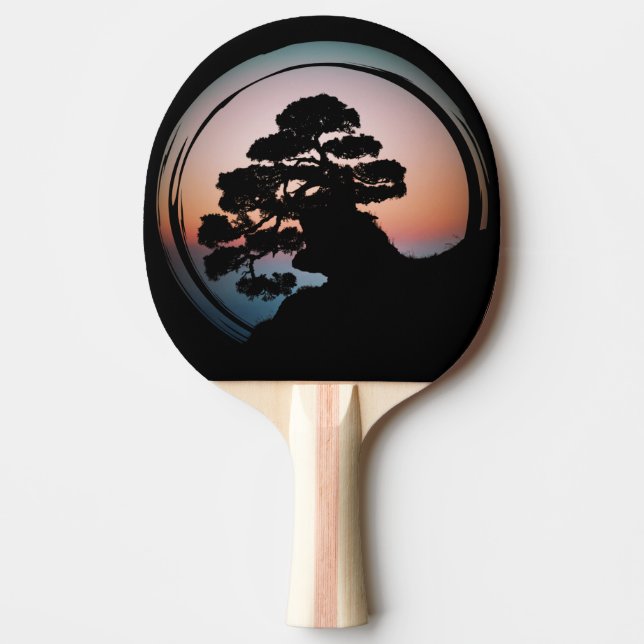 Sunset Bonsai Tree Ceramic Tile Desk Organiser Gol Ping Pong Paddle (Front)