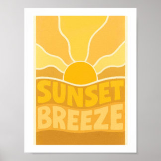 Sunset Breeze Retro Sunburst Typographic Coastal Poster