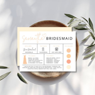 Sunset Bridesmaid Info Card, Bridal Party Guide  Invitation