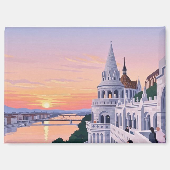 Sunset Budapest Hungary Fisherman's Bastion Travel Magnet (Front)