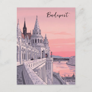Sunset Budapest Hungary Fisherman's Bastion Travel Postcard