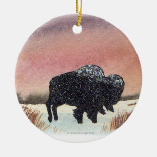 Sunset Buffalo Painting Ceramic Tree Decoration
