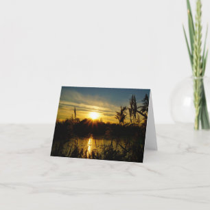 Sunset by a small lake with reed plumes. thank you card