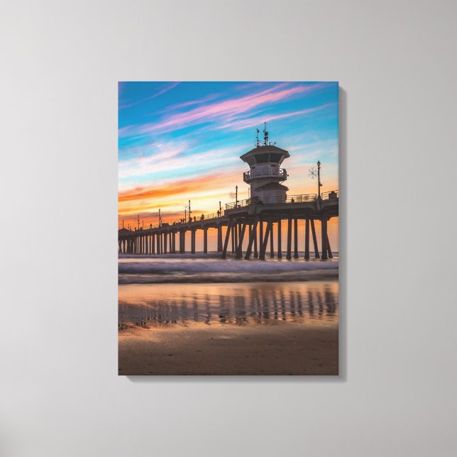 Sunset by the Huntington Beach Pier in California Canvas Print (Front)
