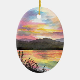Sunset by the Lake Ceramic Tree Decoration