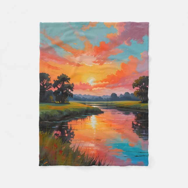 Sunset by the River Fleece Blanket (Front)