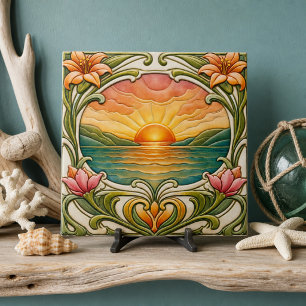 Sunset by the Sea Art Nouveau Tile