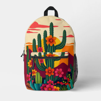 Sunset Cactus with Blossoms Printed Backpack