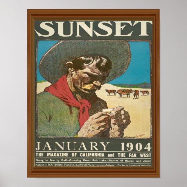 Sunset California Cowboy Vintage Magazine Cover Poster (Front)