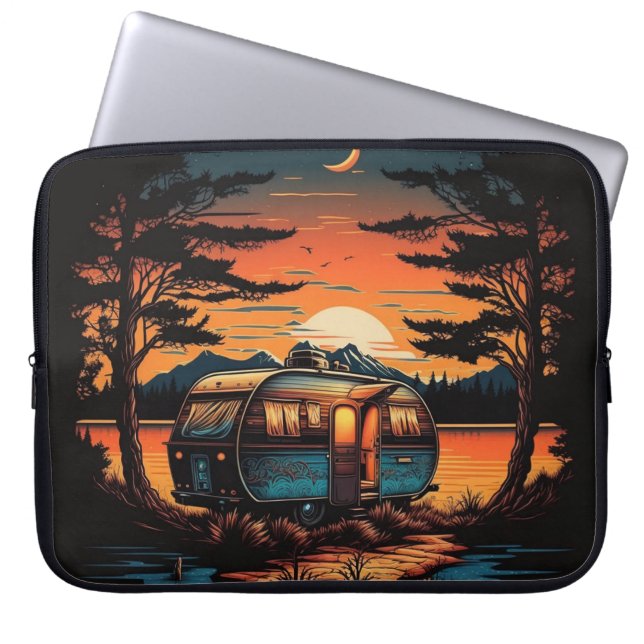 Sunset Camper by the Lake Laptop Sleeve (Front)