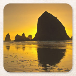 Sunset, Cannon Beach, Oregon, USA Square Paper Coaster
