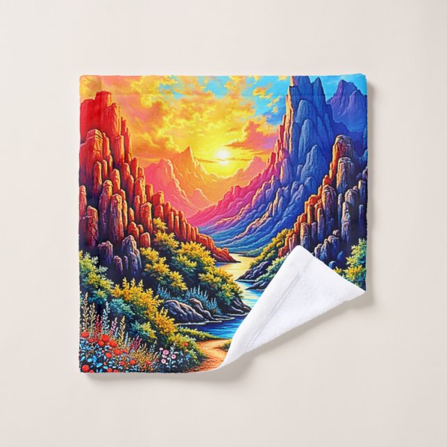  Sunset Canyon River Art Bath Towel Set (Wash Cloth)