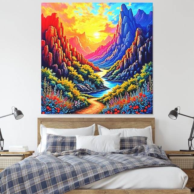  Sunset Canyon River Art Canvas Print (Insitu(Bedroom))