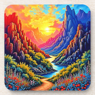 Sunset Canyon River Art Coaster