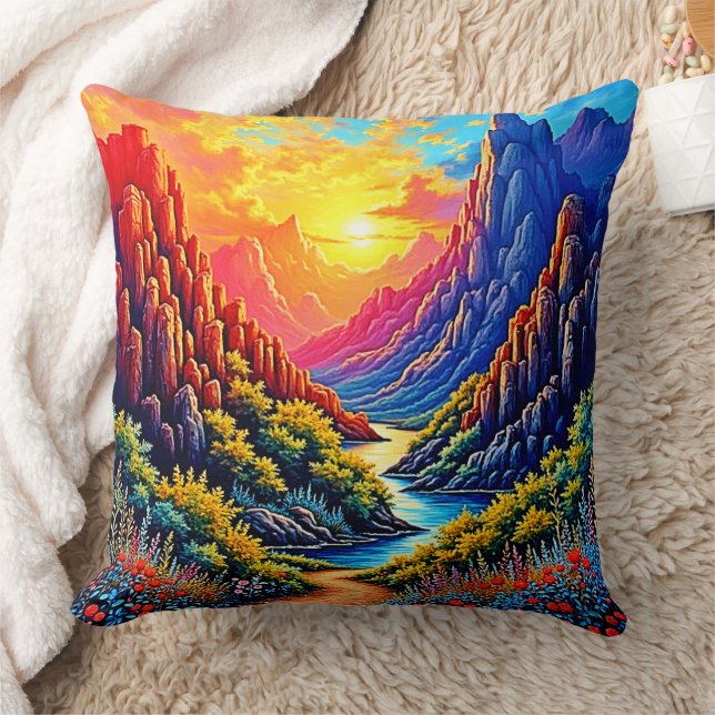  Sunset Canyon River Art Cushion (Blanket)