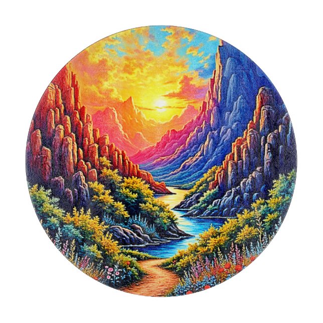  Sunset Canyon River Art Cutting Board (Front)