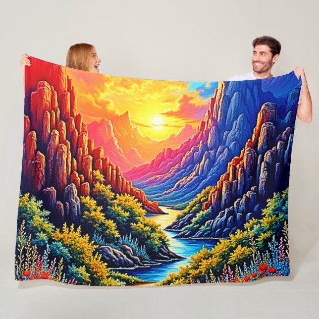  Sunset Canyon River Art Fleece Blanket (In Situ)
