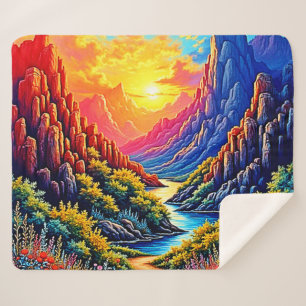 Sunset Canyon River Art Sherpa Blanket
