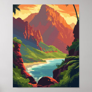 Sunset Canyon River – Retro Scenic Mountain Poster
