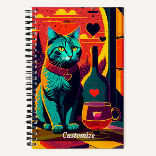 Sunset Cat Books And Wine Custom Notebook
