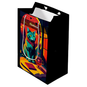 Sunset Cat Books And Wine Medium Gift Bag