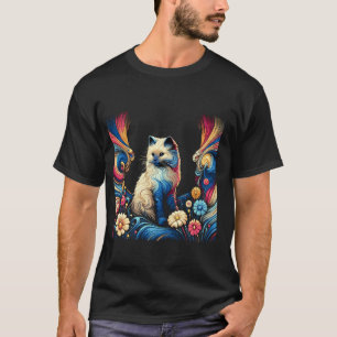 Sunset Cat in Wildflower Meadow Vector Art T-Shirt