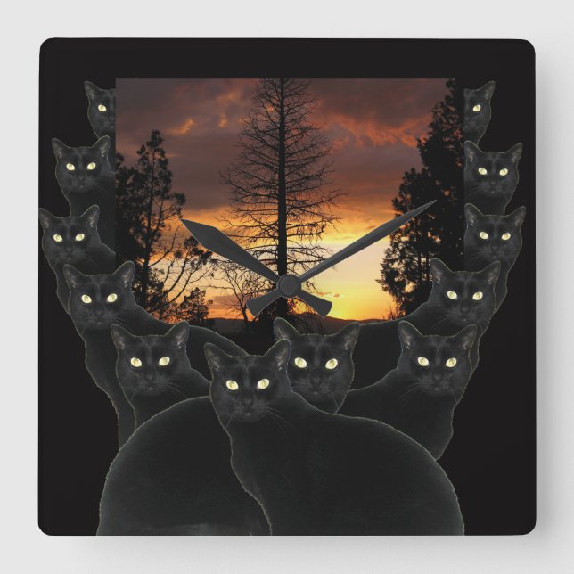 Sunset Cats Square Wall Clock (Front)