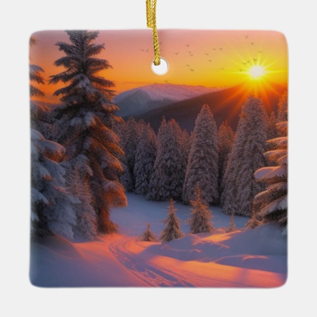Sunset Christmas Ceramic Ornament (Front)