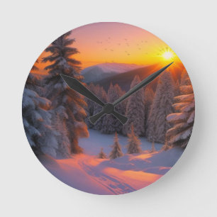 Sunset Christmas Round Clock