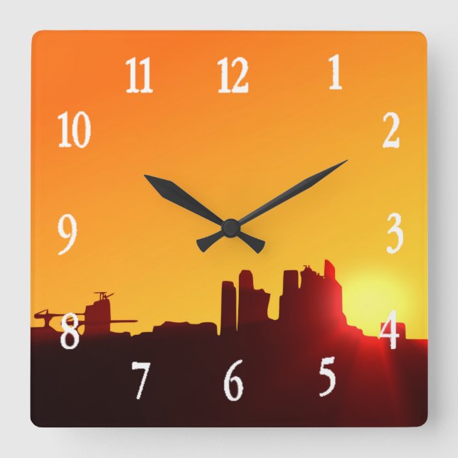Sunset City Building Silhouettes-57377 Square Wall Clock (Front)