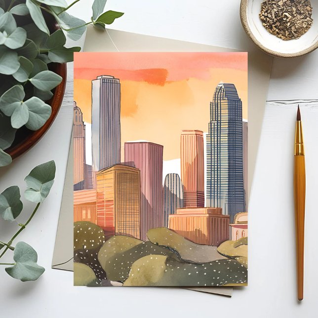 Sunset Cityscape | City Skyline Watercolor Postcard (Creator Uploaded)